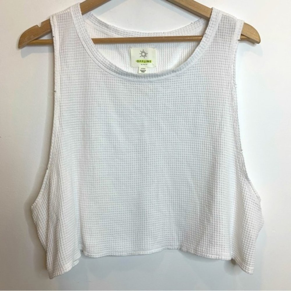 Offline by Aerie Cropped Waffle Muscle Tank Top White - Picture 1 of 6